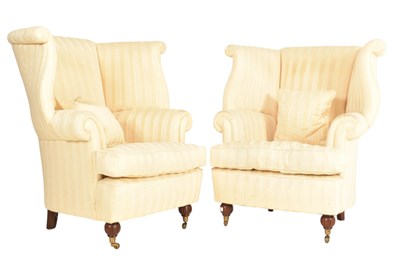 Lot 467 - WADE FURNITURE - PAIR OF CONTEMPORARY WINGBACK ARMCHAIRS