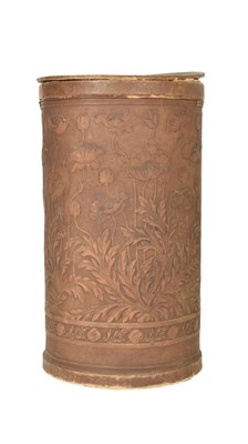 Lot 469 - LIBERTY & CO. - ARTS & CRAFTS TOOLED LEATHER WASTE BIN / STICK STAND