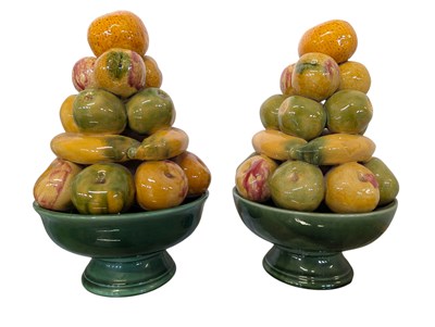 Lot 316 - PAIR OF VINTAGE PORTUGUESE MAJOLICA FRUIT BOWL CENTREPIECES
