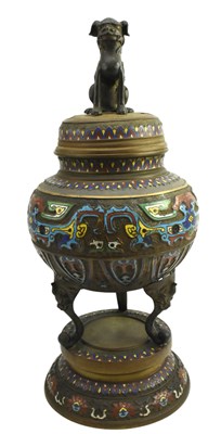 Lot 155 - 20TH CENTURY JAPANESE CHAMPLEVE CLOISONNE LIDDED CENSER 日本珐琅彩香炉