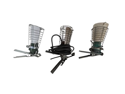 Lot 572 - THREE VINTAGE INDUSTRIAL WORKSHOP CLAMP LAMPS
