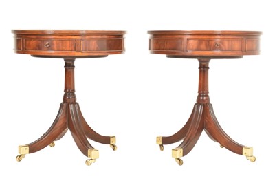 Lot 513 - WADE FURNITURE - PAIR OF REGENCY REVIVAL MAHOGANY DRUM TABLES