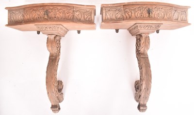 Lot 311 - PAIR OF CONTINENTAL ROCOCO STYLE CARVED WOOD CONSOLE HALL TABLES