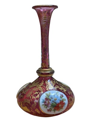 Lot 492 - 19TH CENTURY ENAMELLED GLASS STEM VASE