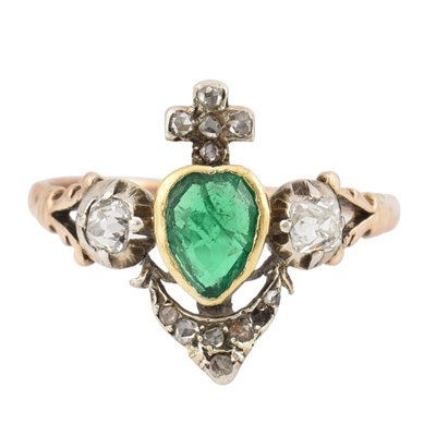 Lot 4 - ANTIQUE 19TH CENTURY GEORGIAN EMERALD & DIAMOND ANCHOR RING