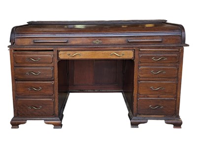 Lot 1012 - EARLY 20TH CENTURY MAHOGANY TAMBOUR ROLL TOP DESK
