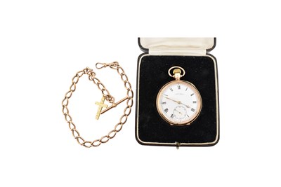 Lot 57 - 1920S HALLMARKED 9CT GOLD SWISS OPENFACE POCKET WATCH CHAIN & FOB