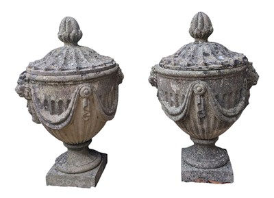 Lot 487 - PAIR OF 20TH CENTURY COMPOSITE STONE GARDEN URNS