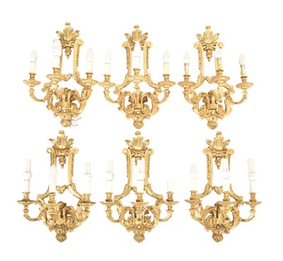 Lot 498 - MATCHING SET OF 20TH CENTURY GILT METAL BAROQUE WALL LIGHT SCONCES
