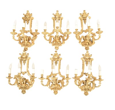 Lot 256 - MATCHING SET OF 20TH CENTURY GILT METAL BAROQUE WALL LIGHT SCONCES