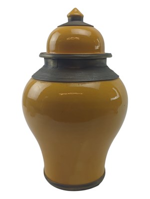 Lot 372 - CHINESE MANNER 20TH CENTURY YELLOW GLAZE CERAMIC BALUSTER VASE