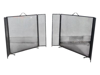 Lot 991 - PAIR OF LARGE MATCHING MESH & METAL FIRE GUARDS