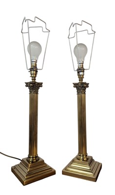 Lot 94 - CHRISTOPHER WRAY - PAIR OF VINTAGE GILT METAL COLUMN DESK LAMPS