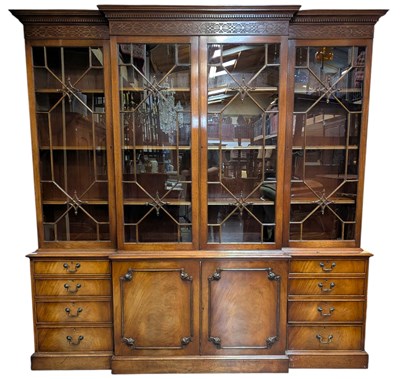 Lot 285 - BANKS OF BRISTOL - LARGE MAHOGANY BREAKFRONT LIBRARY BOOKCASE