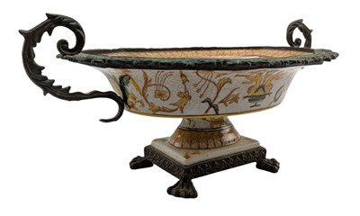 Lot 121 - ITALIAN STYLE EARLY 20TH CENTURY CERAMIC & BRONZE MOUNTED CENTREPIECE