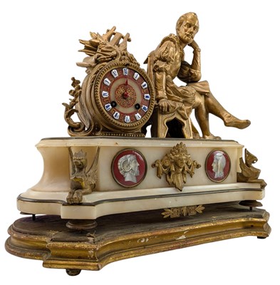 Lot 479 - FRENCH 19TH CENTURY GILT METAL & ALABASTER 8-DAY MANTEL CLOCK