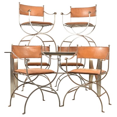 Lot 100 - LARGE RETRO 20TH CENTURY CUSTOM-MADE DINING TABLE AND SIX CHAIRS