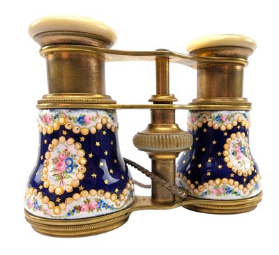 Lot 6 - PAIR OF BYR, PARIS FRENCH 19TH CENTURY ENAMELLED & BRASS OPERA GLASSES