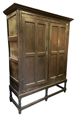 Lot 276 - JACOBEAN INSPIRED 18TH CENTURY CARVED OAK CUPBOARD ON STAND