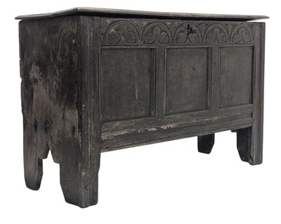 Lot 351 - 18TH CENTURY CARVED OAK PANELLED COFFER CHEST