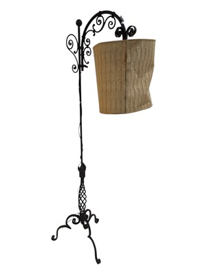 Lot 766 - 20TH CENTURY BLACK WROUGHT IRON FLOOR STANDING LAMP
