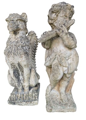 Lot 546 - TWO 20TH CENTURY COMPOSITE STONE CHERUB & GRIFFIN GARDEN SCULPTURES