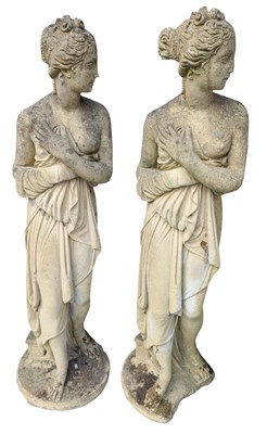 Lot 543 - TWO COMPOSITE STONE NEOCLASSICAL STYLE VENUS GARDEN SCULPTURES