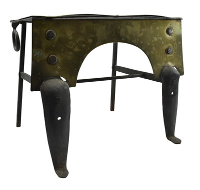 Lot 508 - GEORGE III 19TH CENTURY BRASS TOP & IRON FIRE KETTLE STAND