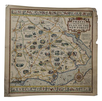 Lot 38 - SPRATTS HIGH TEST PLAN OF THE NEW FOREST - 1930S ROAD MAP