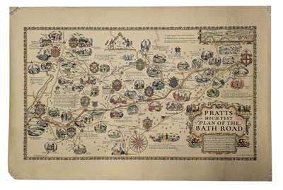 Lot 39 - SPRATTS HIGH TEST PLAN OF THE BATH ROAD - 1930S COLOURED ROAD MAP