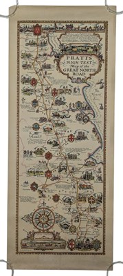 Lot 14 - SPRATTS HIGH TEST MAP OF THE GREAT NORTH ROAD - 1930S COLOURED ROAD MAP