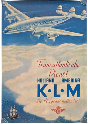 Lot 19 - KLM TRANSATLANTIC AIR SERVICE - REPRODUCTION ADVERTISING POSTER