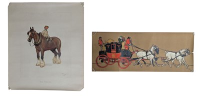 Lot 17 - CECIL ALDIN - THE GLASGOW COACH & THE YOKEL - TWO VINTAGE CHROMOLITHOGRAPHS