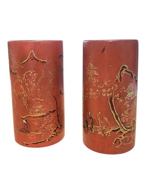 Lot 210 - TWO EARLY 20TH CENTURY CHINESE BAMBOO BRUSH POTS