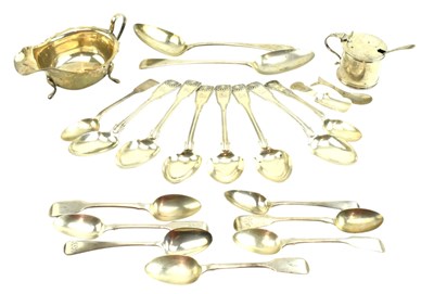 Lot 64 - COLLECTION OF HALLMARKED SILVER PIECES INC GRAVY BOAT & FLATWARE