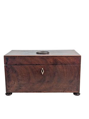 Lot 392 - 19TH CENTURY GEORGE III FLAME MAHOGANY TEA CADDY BOX
