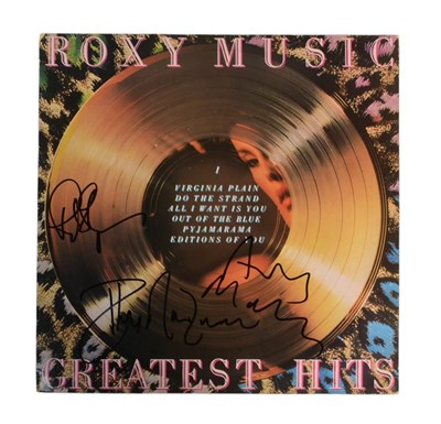 Lot 132 - ROXY MUSIC (BAND) - TRIPLE-SIGNED 12" VINYL RECORD 'GREATEST HITS'