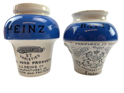 Lot 101 - TWO VINTAGE STONEWARE HEINZ & BATTY'S MUSTARD POTS