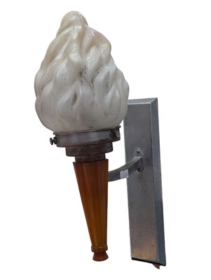 Lot 1036 - ART DECO CHROME AND OPAQUE GLASS FLAME WALL LIGHT
