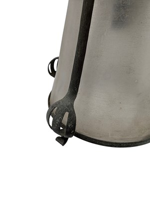 Lot 399 - ART NOUVEAU WROUGHT IRON & VASELINE GLASS CEILING PORCH LANTERN