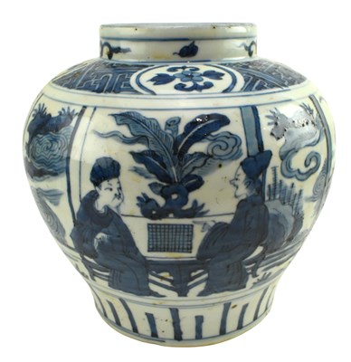 Lot 37 - QING DYNASTY / REPUBLIC ERA BLUE & WHITE JAR 清/民国青花人物罐