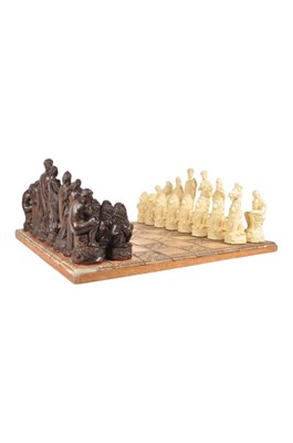 Lot 281 - CLASSICAL CHESS SET, RODIN'S THINKER, M. ANGELO'S DAVID & BOARD