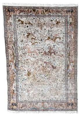 Lot 563 - 20TH CENTURY PERSIAN SILK WOVEN HUNTING CARPET RUG