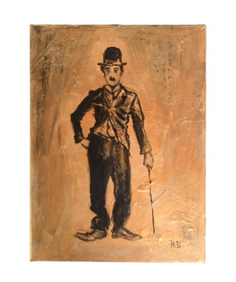 Lot 183 - RICHARD BAZLEY (B.1962) - 'CHARLIE CHAPLIN' - MIXED MEDIA PAINTING