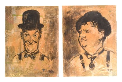 Lot 186 - RICHARD BAZLEY (B.1962) - 'LAUREL & HARDY' - MIXED MEDIA PAINTING