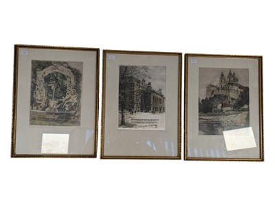 Lot 672 - HANS LEISCH - THREE 20TH CENTURY FRAMED ETCHINGS ON SILK