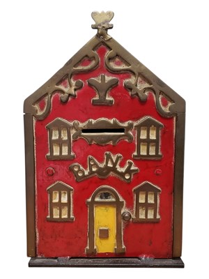 Lot 228 - VICTORIAN 19TH CENTURY CAST IRON & BRASS HOUSE MONEY BOX