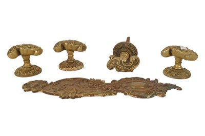 Lot 247 - LATE 19TH CENTURY BRASS ART NOUVEAU DOOR HANDLES & PLATE