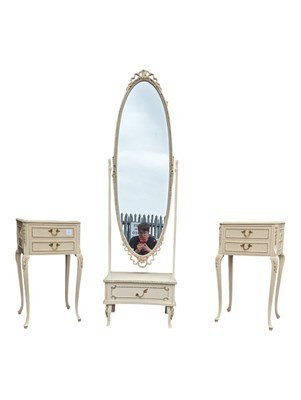 Lot 676 - PAIR OF LOUIS XVI MANNER BEDSIDES & CHEVAL MIRROR