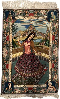Lot 395 - 20TH CENTURY IRANIAN ISFAHAN PICTORIAL WOVEN RUG / WALL HANGING